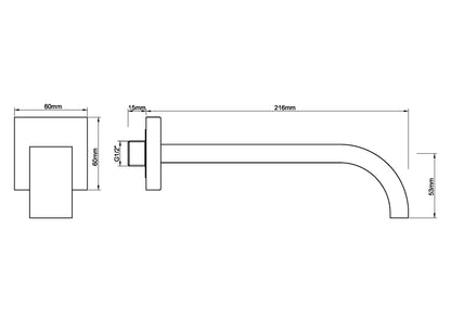 Wiesbaden inbouw-uitloop vierkant 22cm 1/2'' geborsteld staal