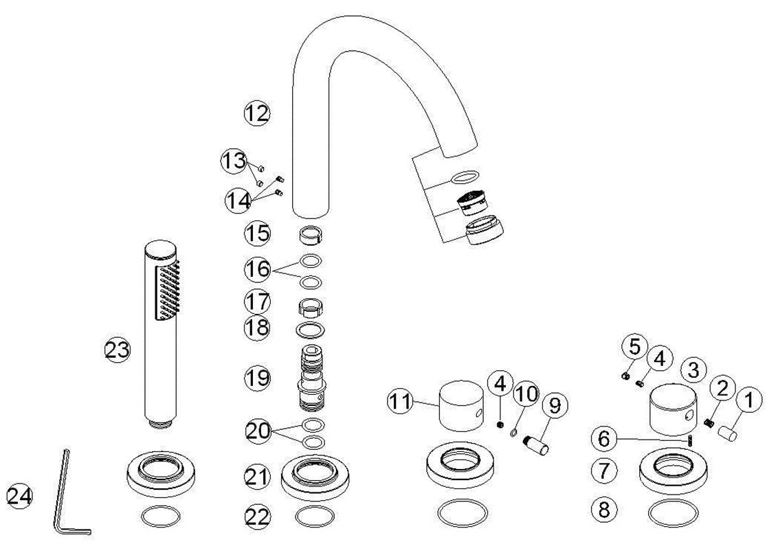 Caral inbouw badrandkraan afbouwset 4-gats chroom 8718858071913