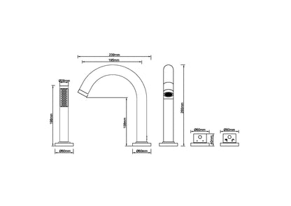 Wiesbaden Caral 4-gats badrandthermostaat geborsteld staal afbouwset