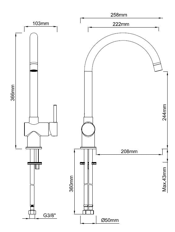 Wiesbaden Caral keukenmengkraan chroom