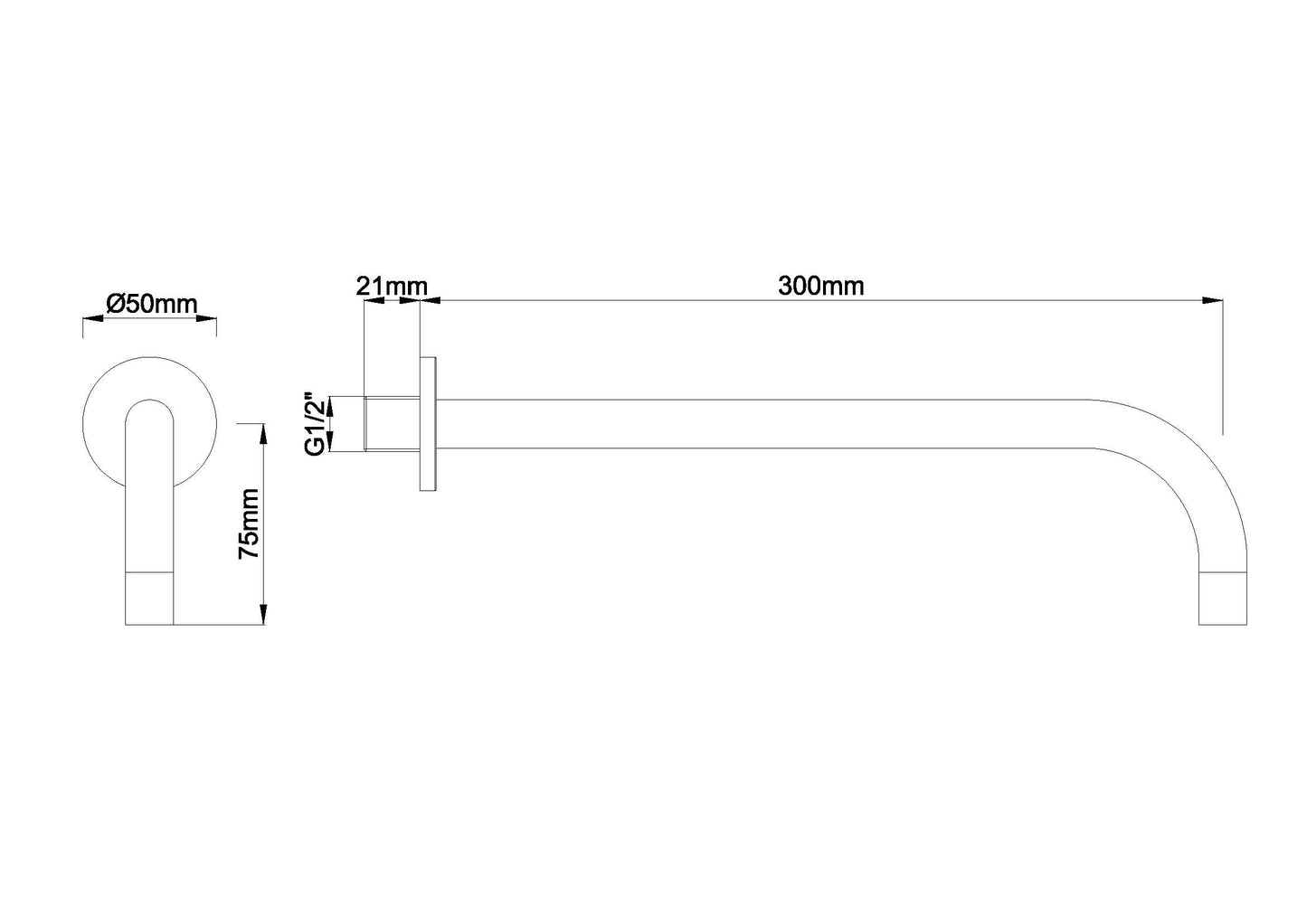 Wiesbaden SLIM 18mm uitloop rond 30cm 1/2" geborsteld staal