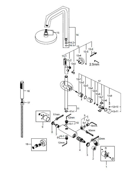 Wiesbaden Cross douche-opbouwset + therm. mengkraan chroom