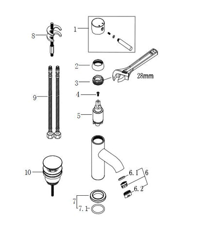 Wiesbaden Cadans wastafelmengkraan laag+clickwaste geborsteld staal