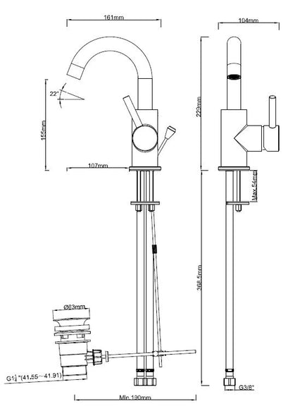 Wiesbaden Caral opbouw wastafelkraan+waste draaibare uitloop chroom