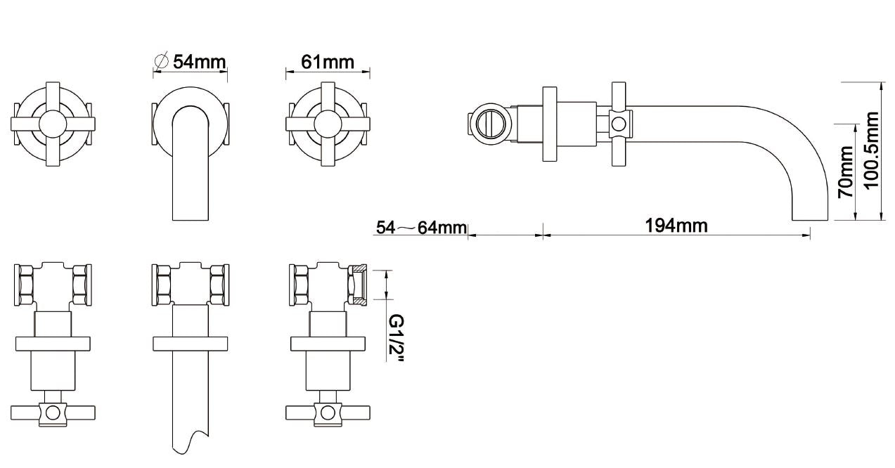 Wiesbaden Cross inbouw-wastafelmengkraan 2-knops chroom