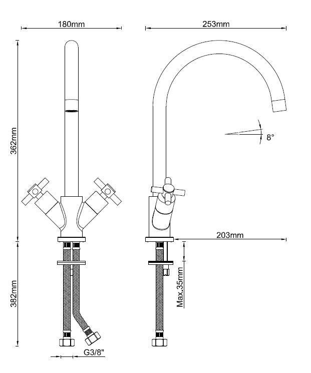 Wiesbaden Cross keukenmengkraan 2-knops chroom