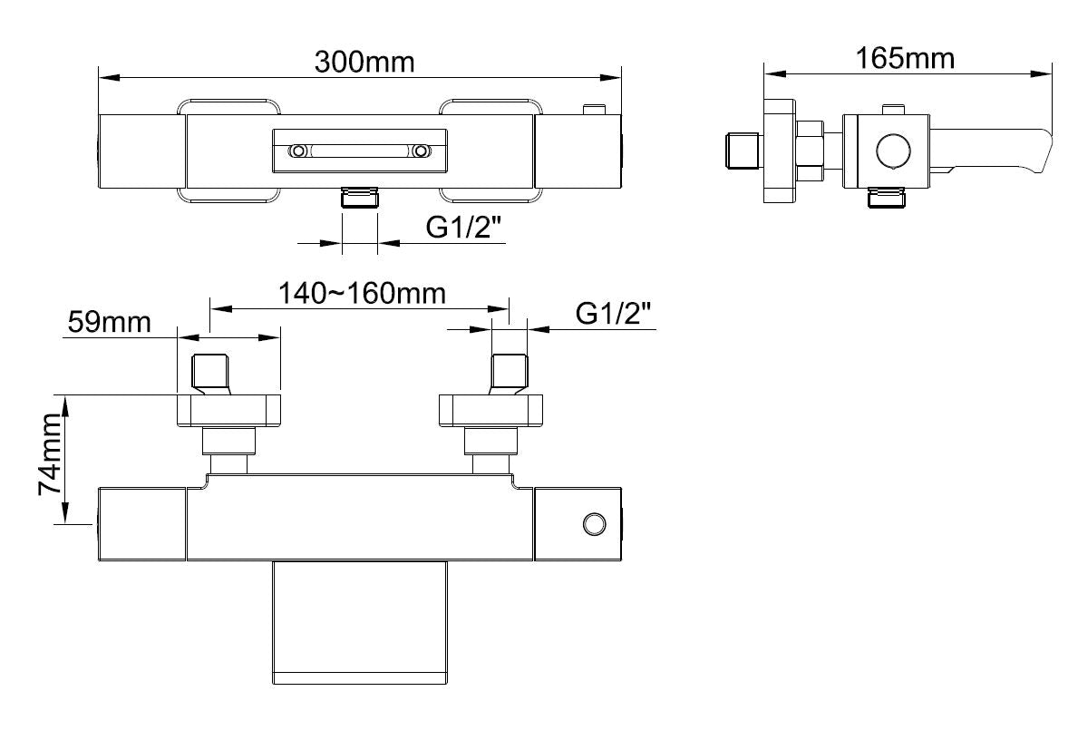 Wiesbaden Rombo thermostatische badmengkraan zwart