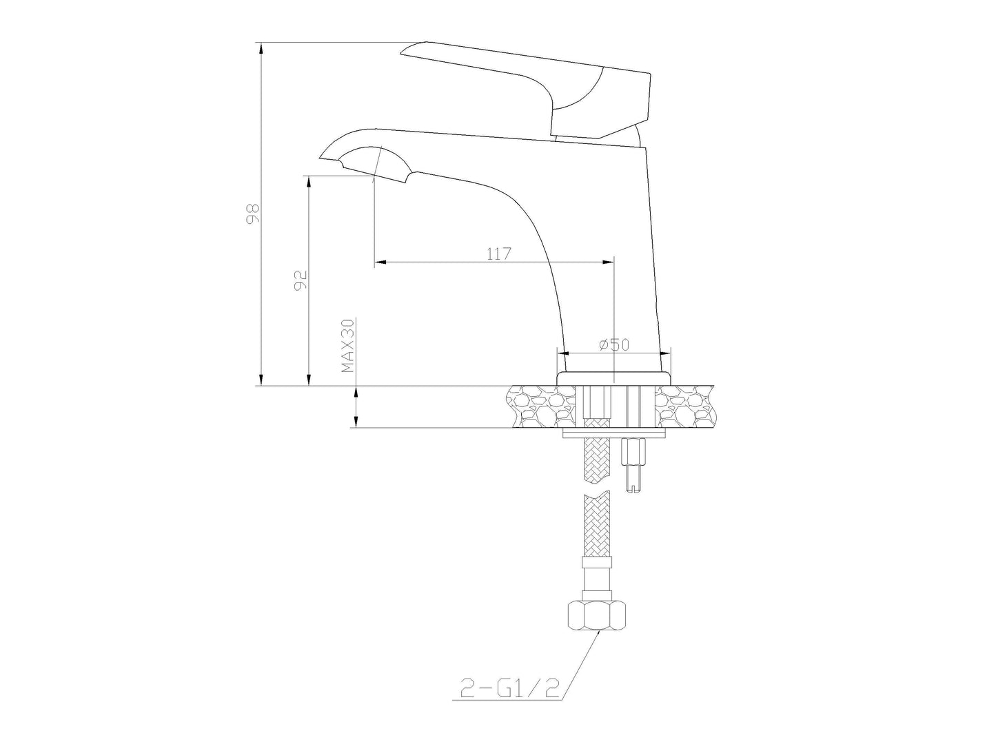 Wiesbaden Tarma eenhendel-wastafelmengkraan laag chroom