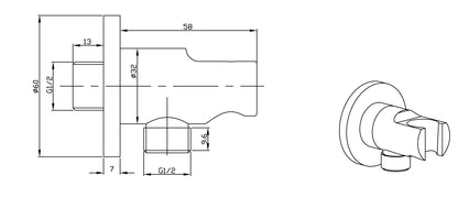 Wiesbaden luxe mess.muur doucheaansluiting+opsteek 1/2'' geborsteld staal