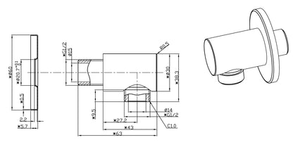 Wiesbaden luxe mess.muur doucheaansluiting rond 1/2'' geborsteld staal