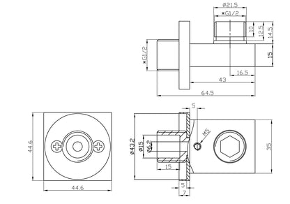 Wiesbaden luxe mess. muur doucheaansluiting vierkant 1/2'' geborsteld staal