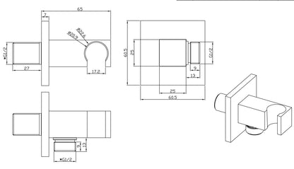 Wiesbaden luxe muur doucheaansluiting+opsteek vierk.1/2'' geborsteld staal