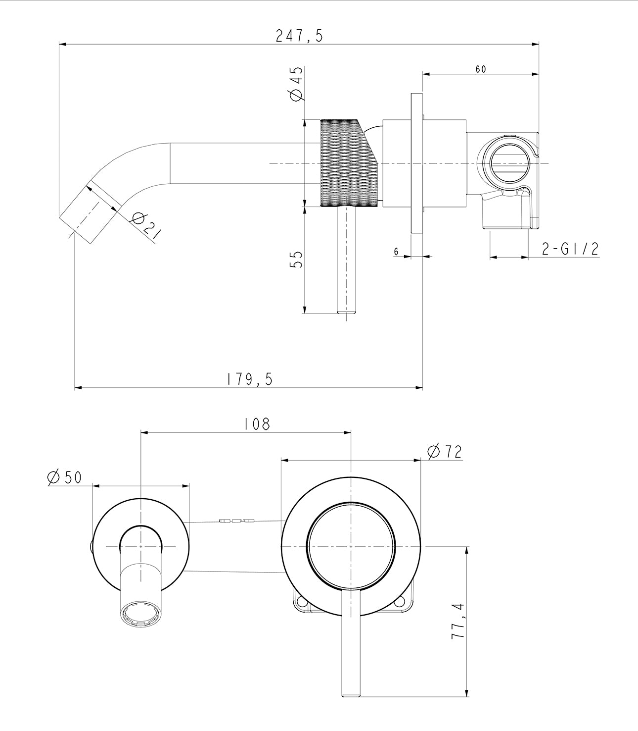 Ribbd eenhendel wastafelkraan met coldstart inbouw compleet gunmetal