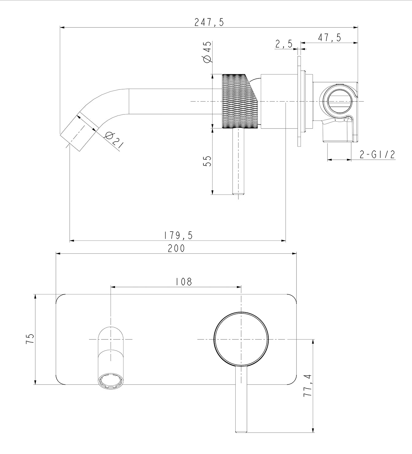 Ribbd eenhendel wastafelkraan met coldstart inbouw compleet gunmetal