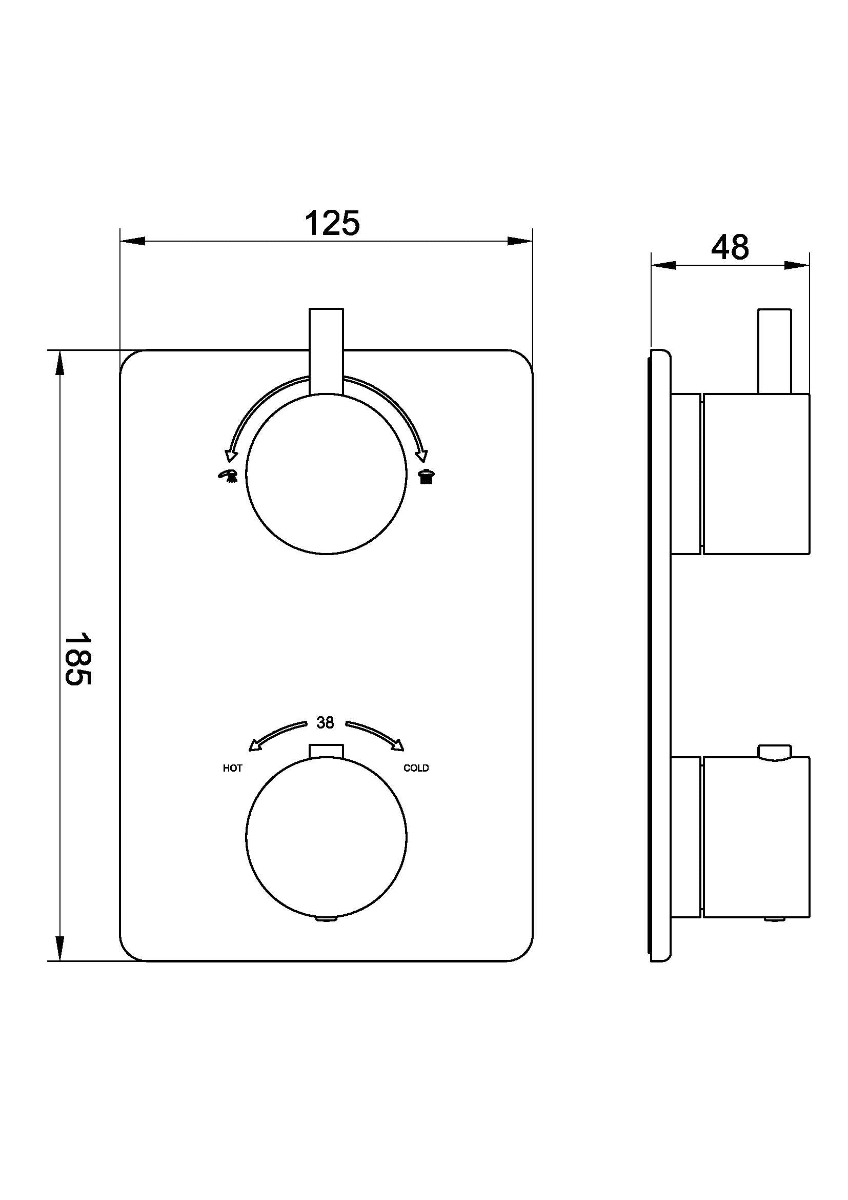 Caral inbouw douchekraan afbouwset 2-weg messing 8719956083570