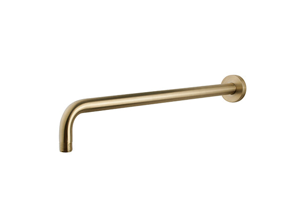 Wiesbaden gebogen douche-arm rond muur. 45cm geborsteld messing
