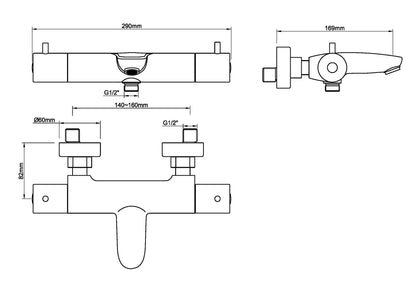 Caral thermostatische badmengkraan 15 cm messing 8719956083679