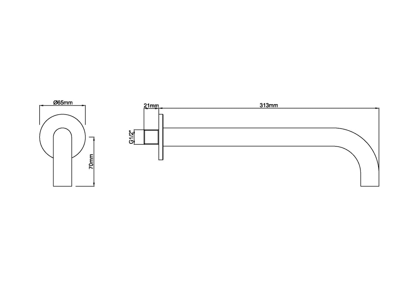 Caral inbouw baduitloop 30 cm messing 8719956083648