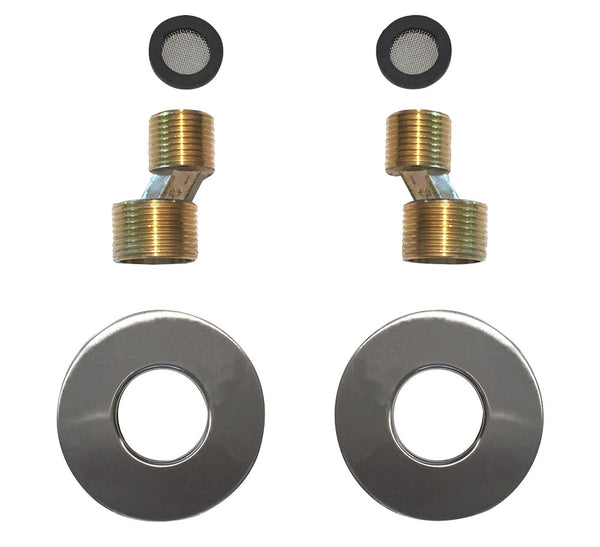 Rio set s-koppelingen met rozet voor kraan 15 cm 1/2" x 3/4" geborsteld staal