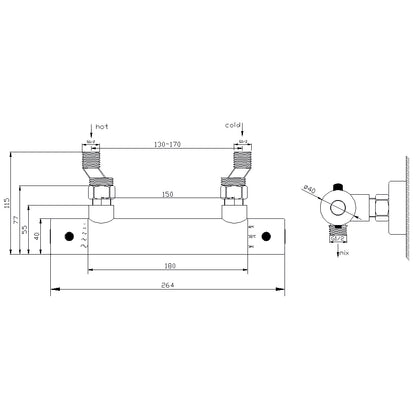 Wiesbaden Rio Therm. douchemengkraan 15cm mat zwart