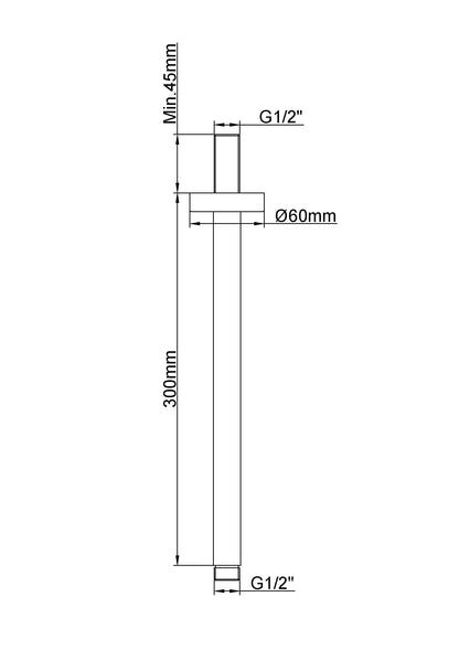 Wiesbaden luxe douche-arm rond plafondbev. 30cm geborsteld koper