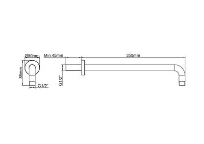 Wiesbaden luxe douche-arm rond muurbev. 35cm geborsteld koper