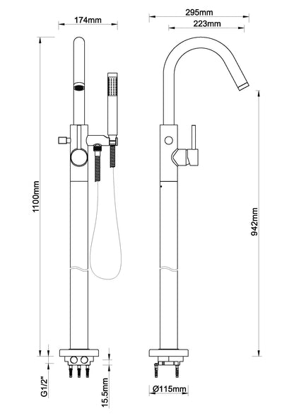Caral vrijstaande badmengkraan koper 8719956083853