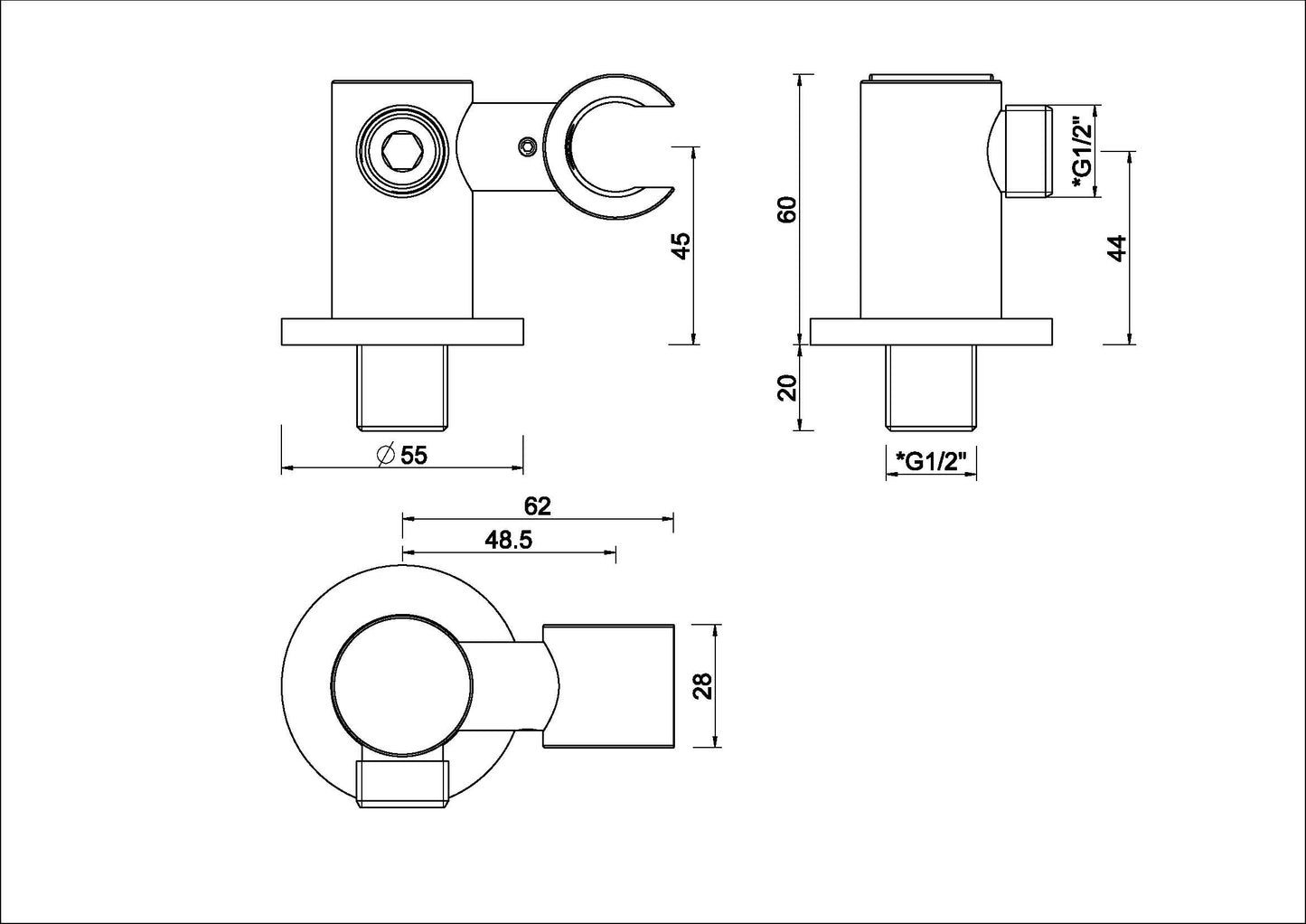 Caral handdouchehouder met doucheslangaansluiting en kantelbare opsteek koper 8719956083761