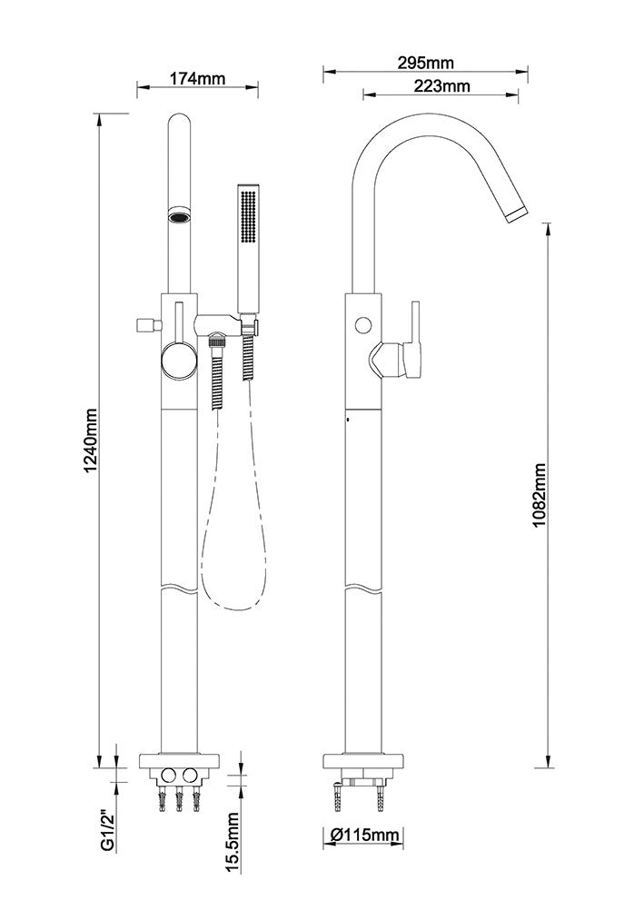 Wiesbaden Caral vrijstaande badmengkraan gunmetal