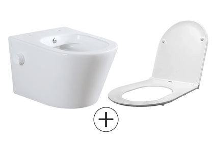 Vesta wandcloset rimless met bidetkraan koud water met Flatline toiletzitting glans wit