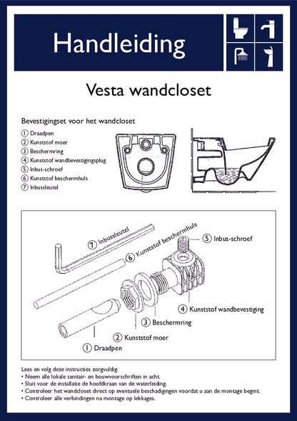 Wiesbaden Vesta rimless wandcloset 52cm zonder zitt. mat-wit