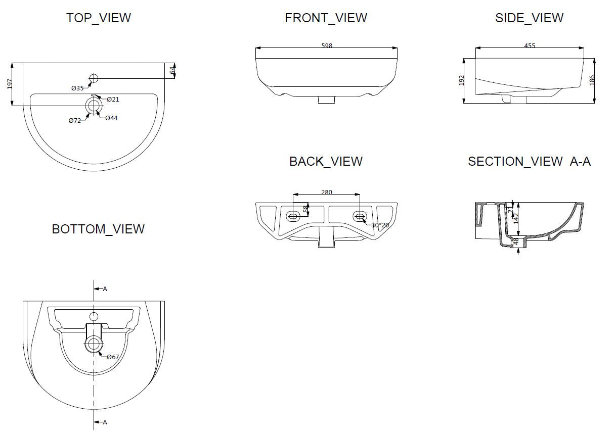 Wiesbaden Fold wastafel 60x45 wit