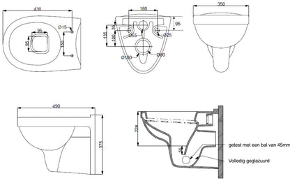 Wiesbaden Trevi verkort 49cm wandcloset KIWA diepspoel wit