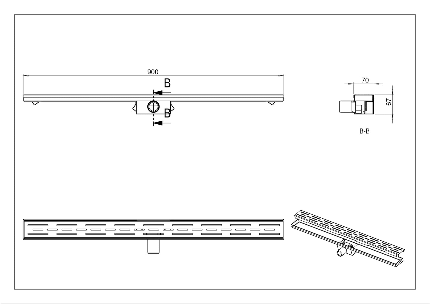 Wiesbaden RVS 3e GEN.douchegoot 40mm +RVS sifon + filter 90x7