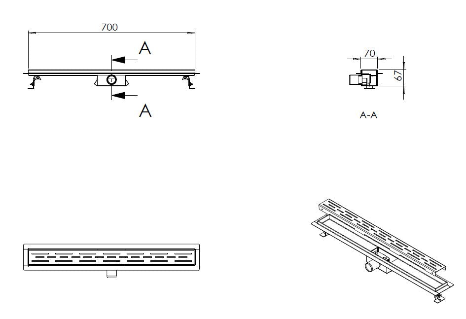 Wiesbaden ZWARTE douchegoot 40mm aansl. +flens  70x7