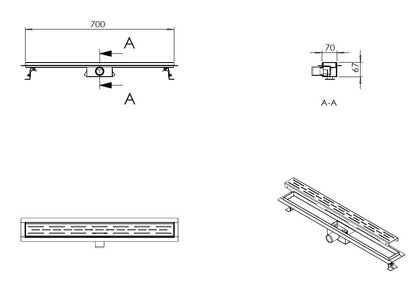 Wiesbaden ZWARTE douchegoot 40mm aansl. +flens  70x7