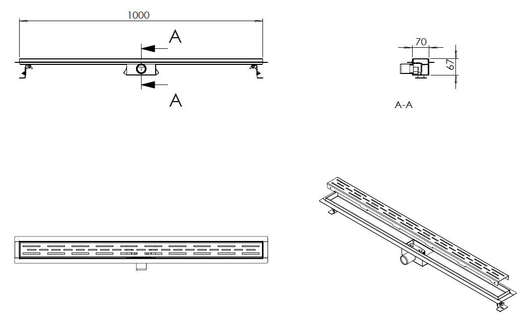 Wiesbaden ZWARTE douchegoot 40mm aansl. +flens 100x7