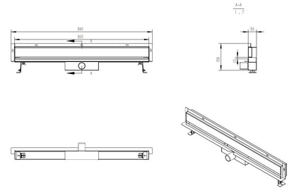 Dreen muur douchegoot 80 cm RVS