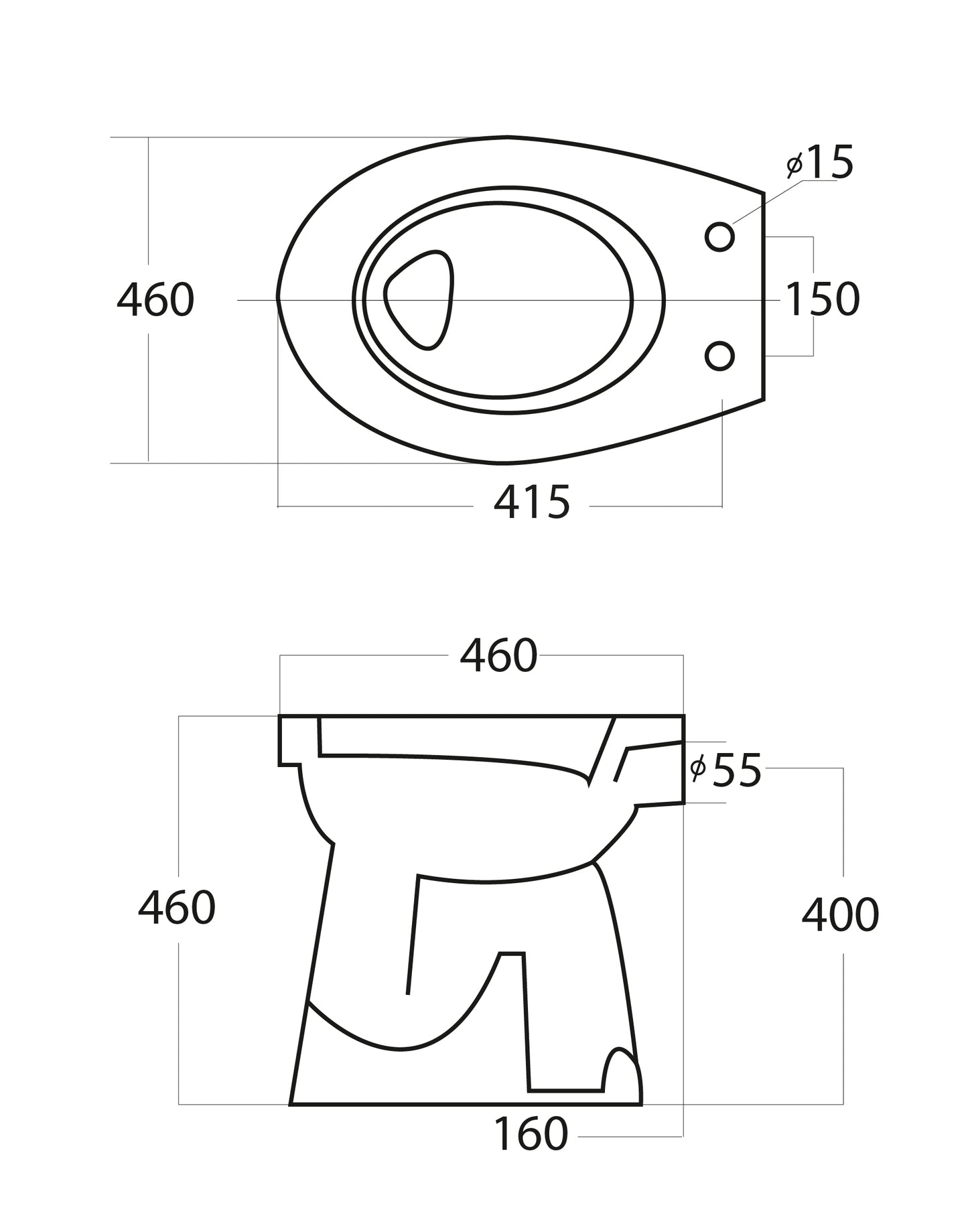 Wiesbaden staande verhoogde toiletpot +6 AO wit