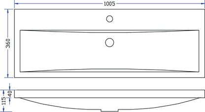 Wiesbaden wastafel 100cmx36cm √©√©n kraangat wit