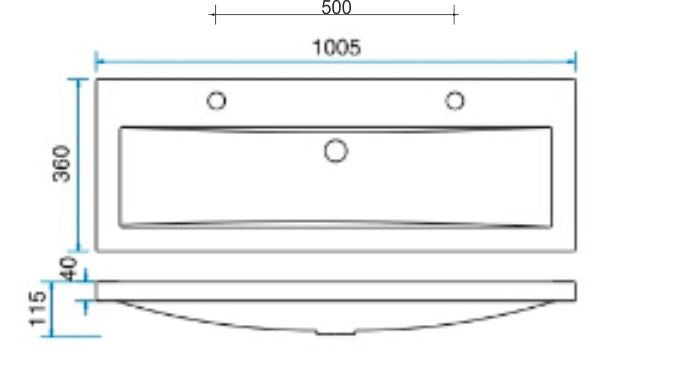 Flag kunstmarmeren wastafel 100 x 36 cm met 2 kraangaten wit 8718858072194