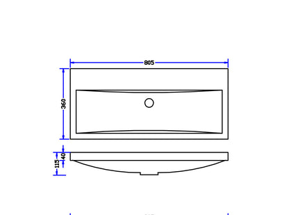 Wiesbaden wastafel 80cmx36cm zonder kraangat wit
