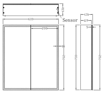 Wiesbaden Quatro spiegelkast +verlichting 60x70x13