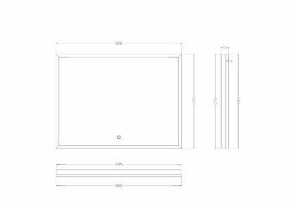 Wiesbaden Rechthoekige condensvrije LED-spiegel 80x60cm matzwart