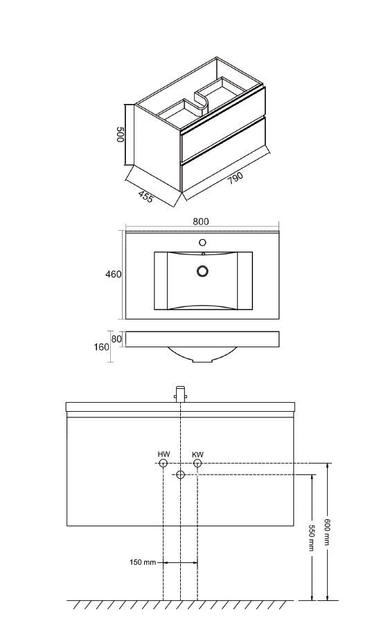 Tigris onderkast 80 x 46 cm wit 8719743062184