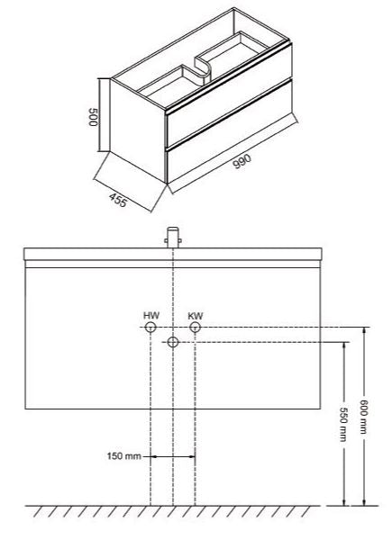 Wiesbaden Tigris onderkast 100 x 46 cm houtnerf grijs