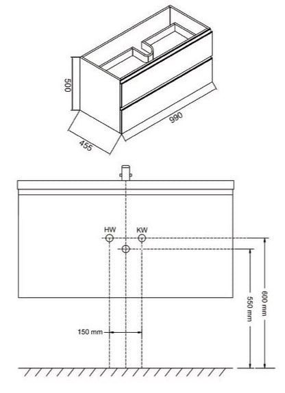 Wiesbaden Tigris onderkast 100 x 46 cm houtnerf grijs