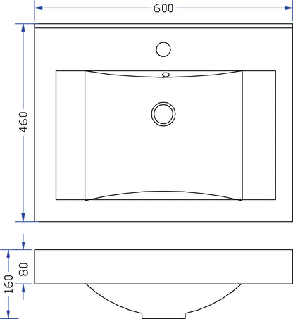 Wiesbaden Tigris losse kunstmarmer wastafel 60x46 wit