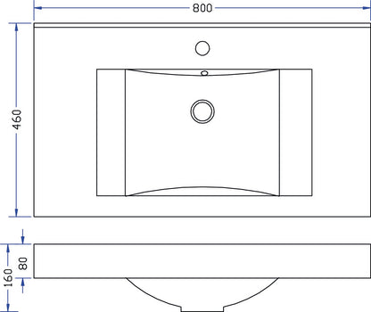 Wiesbaden Tigris losse kunstmarmer wastafel  80x46 wit