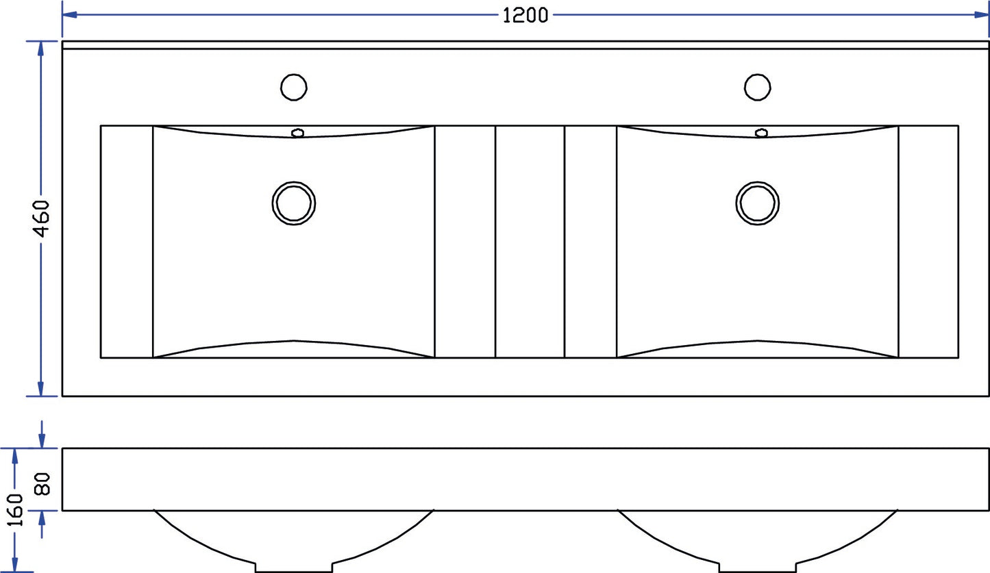 Wiesbaden Tigris losse kunstmarmer dubbele wastafel 120x46 wit